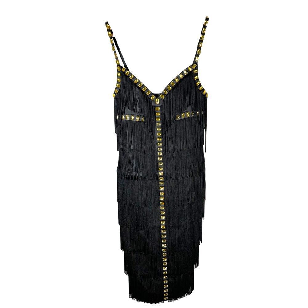 Mandalay Black Rhinestone Flapper Dress Size US 6 Gatsby Party
